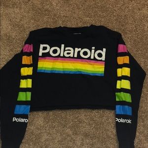 Navy Polaroid Long Sleeve Crop Top